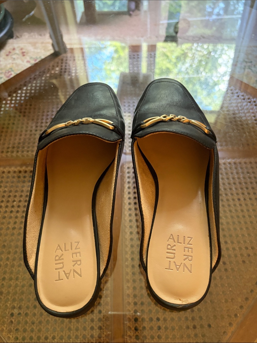 Naturalizer Black Slip-On Loafers with Gold Chain Detail - Picture 4 of 4